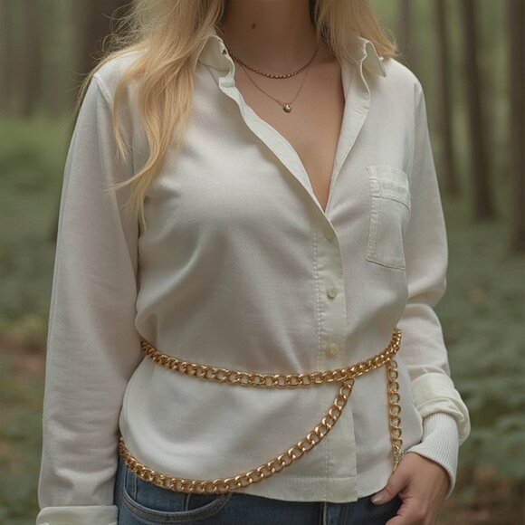 Women Gold Metal Chain Link Fashion Streetwear Belt Side Strand Plus Size XL XXL main image 9
